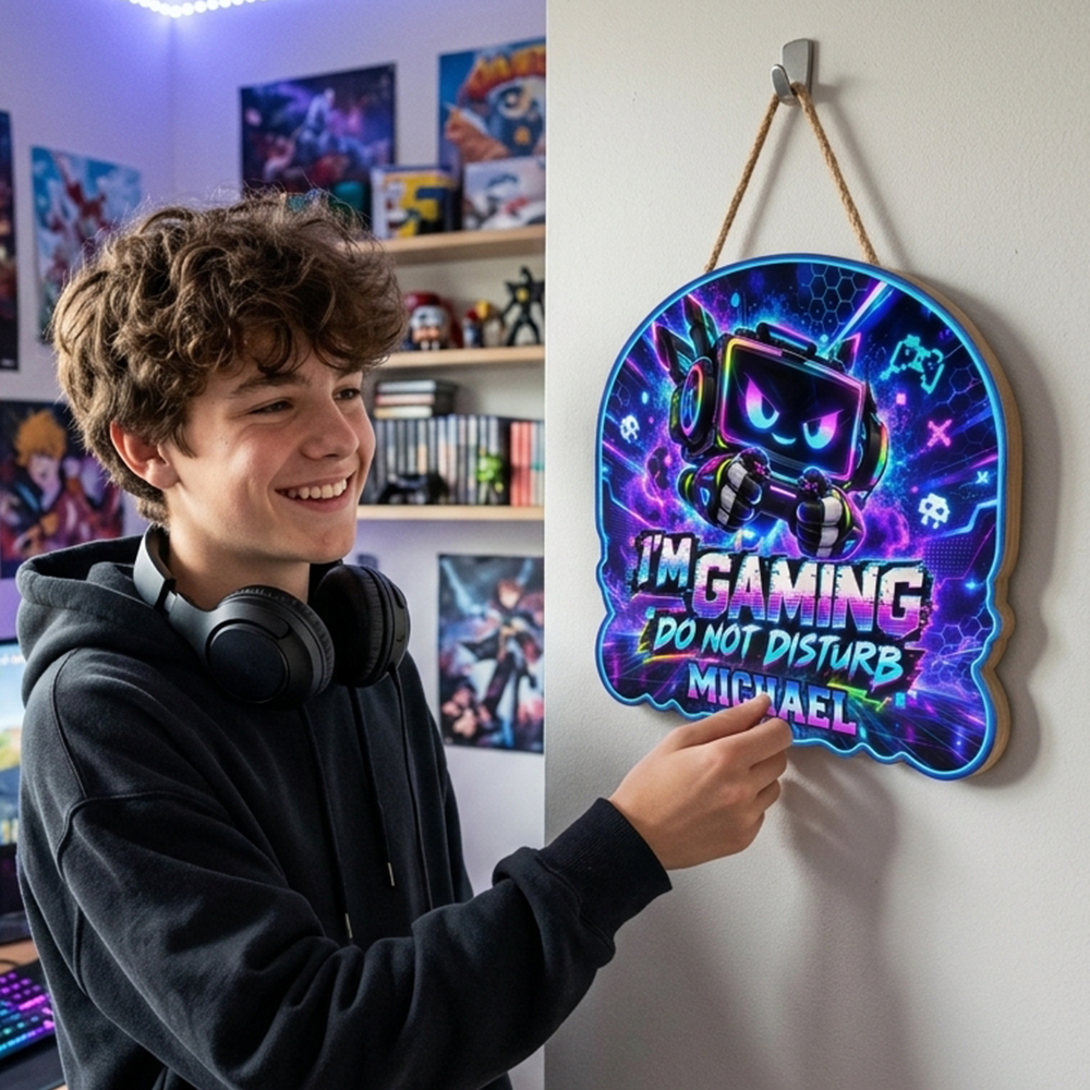 Personalized Gaming Door Sign Custom Name Gamer Room Decor Hanging Plaque Gift For Boys Kids Teens
