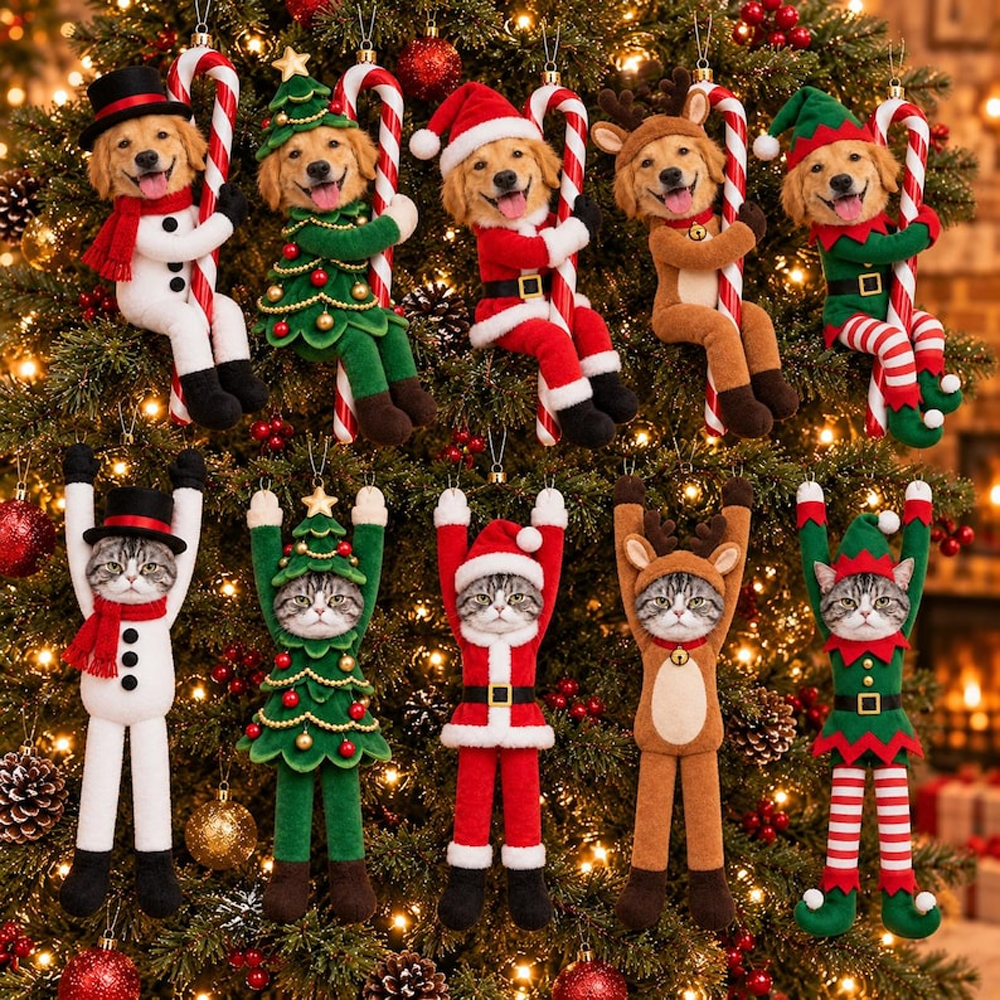 Personalized Pet Face Poseable Plush Doll Custom Dog Cat Photo Christmas Gift Funny Gag Gifts Christmas Gift for Family Elf Santa Snowman