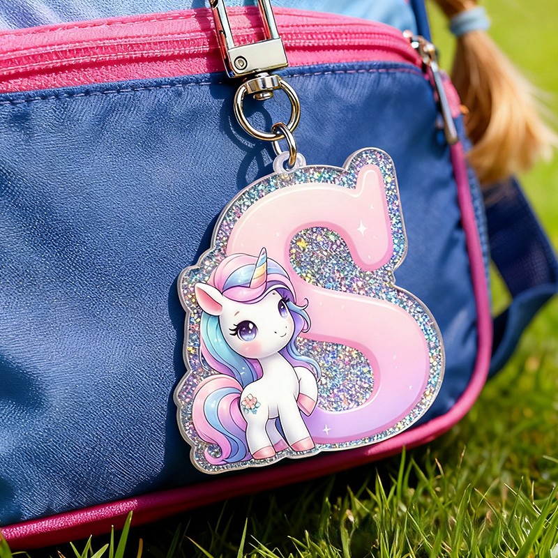 Personalized Dream Horse Initial Custom Name Soft Decorative Gift Pastel Magic Style Pink Blue Sparkle Dream Cute Fantasy Pony Lovely Girl Charm Sweet Accessory Glitter Keychain