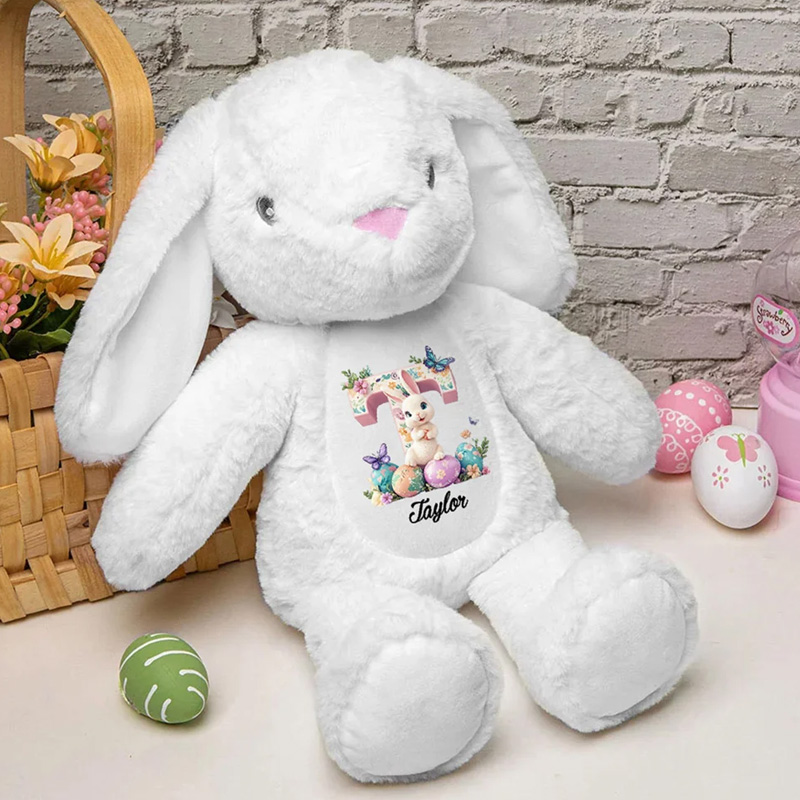 Personalized Cute Peter Rabbit Plush Easter Bunny Butterfly Stuffed Toy with Initial and Name Easter Gift for Newborn Kid
