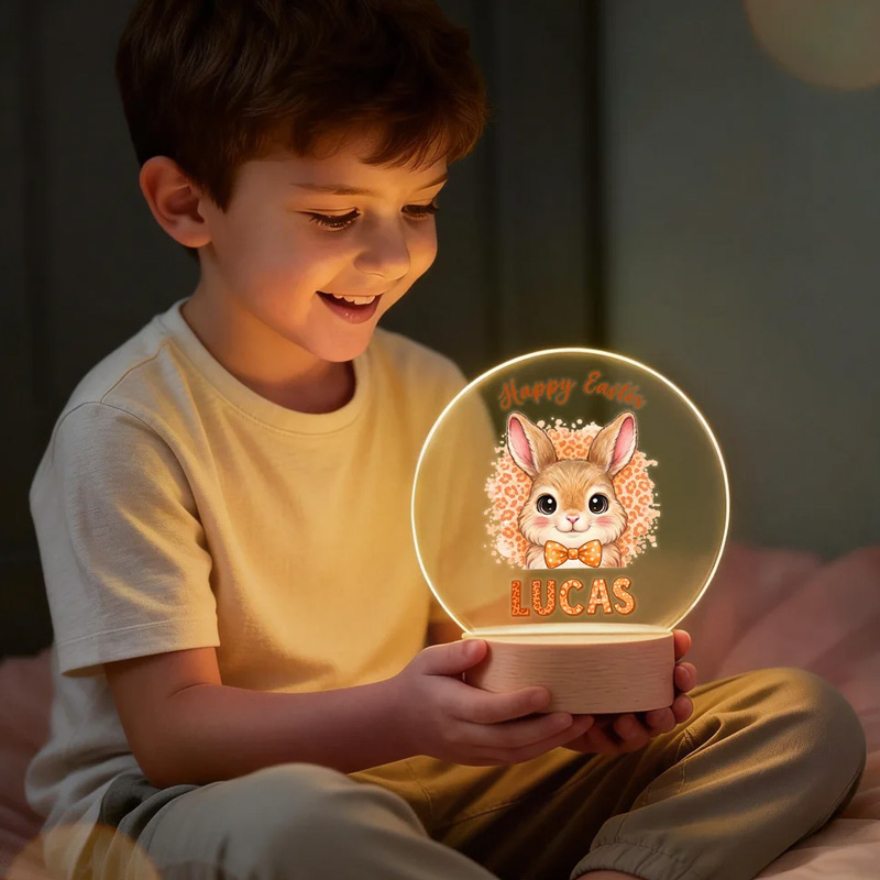 Leopard Print Rabbit LED Night Light Name Easter Gift