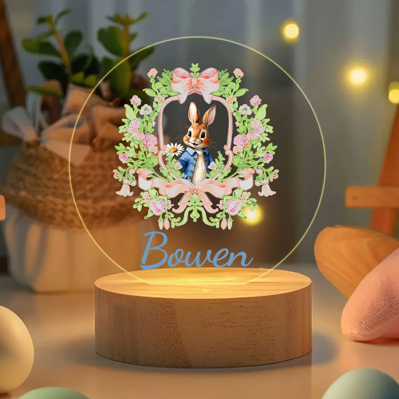 Flower Easter Bunny Night Light with Name Base