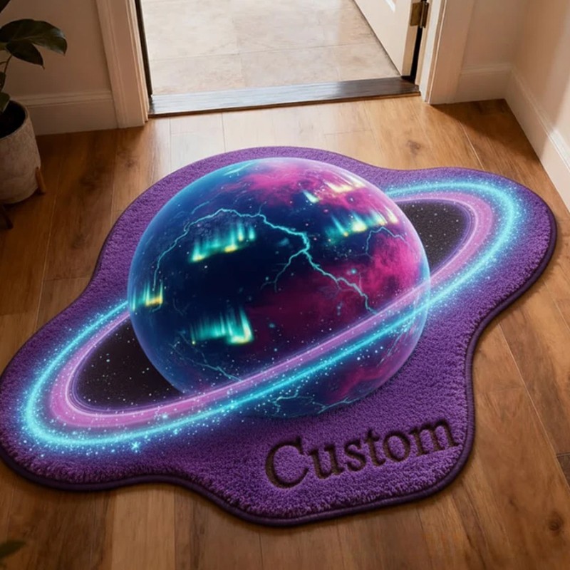 Personalized Galaxy Planet Custom Name Soft Decorative Gift Cosmic Space Style Colorful Home Entryway Modern Universe Starry Glow Fantasy Art Carpet Rug for Kids