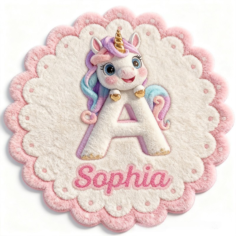 Personalized Initial Letter Custom Name Soft Decorative Gift Fairytale Princess Style Cozy Nursery Room Dream Magic Pink Carpet Rug for Kids