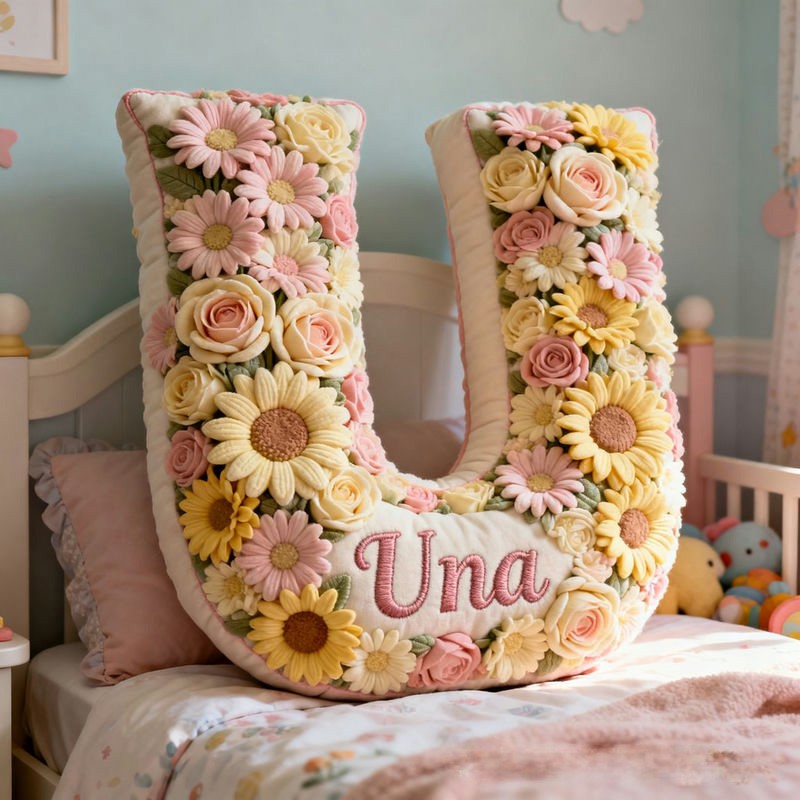 Personalized Floral Letter Name Custom Kids Gift Colorful Flower Garden Soft Romantic Decorative Graphic 3D Print Pillows