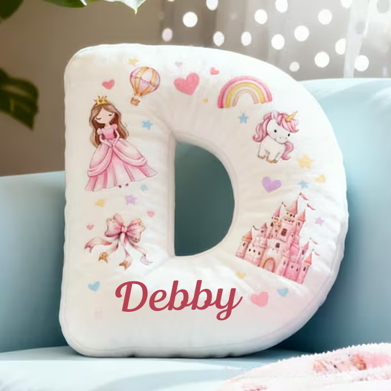 Personalized Princess Letter Name Custom Soft Decorative Gift Castle Dreamy Horse Style Cute Dream Lovely Fairy Tale Cozy Bedroom Playroom Magical Rainbow Heart Graphic 3D Print Pillow