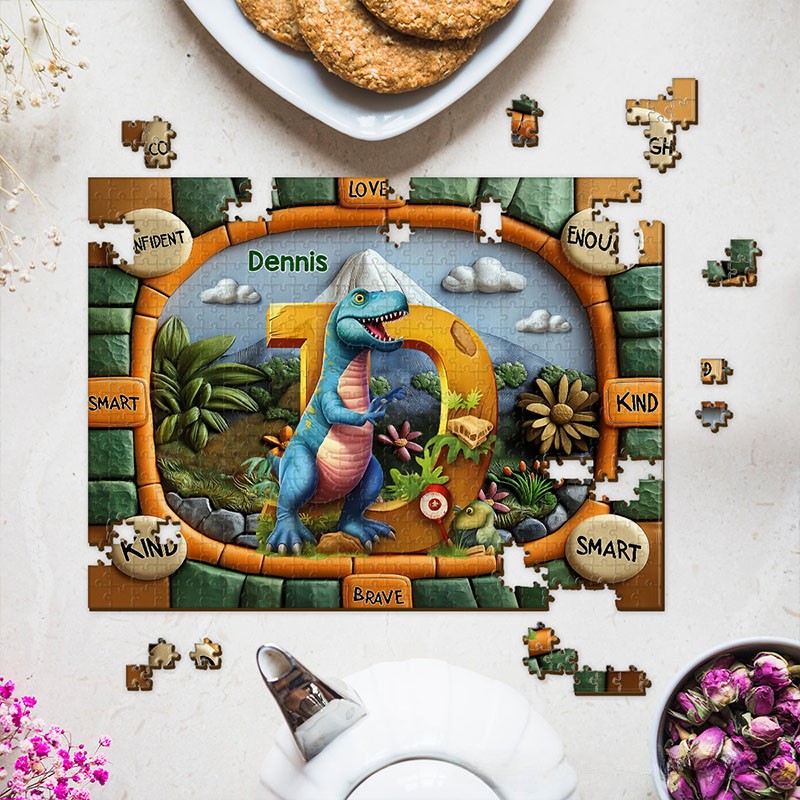 Personalized Dinosaur Name Puzzle with Custom Letter and Encouraging Words Perfect for Fun and Educational Playtime Kid Puzzle