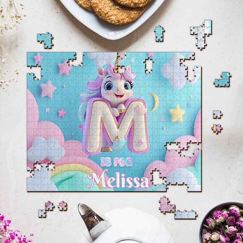 Personalized Dream Horse Alphabet Puzzle with Custom Name and Whimsical Rainbow Design Perfect for Magical Playtime Kid Photo Puzzle
