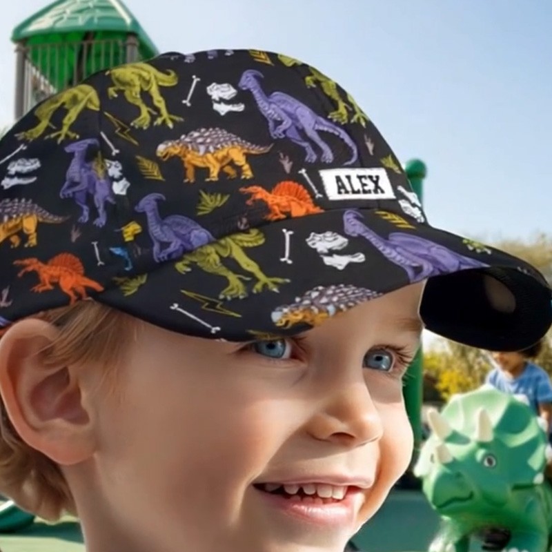 Personalized Dinosaur Pattern Cap with Custom Name and Colorful Prehistoric Design Perfect for Dino Enthusiasts Kid Classic Cap