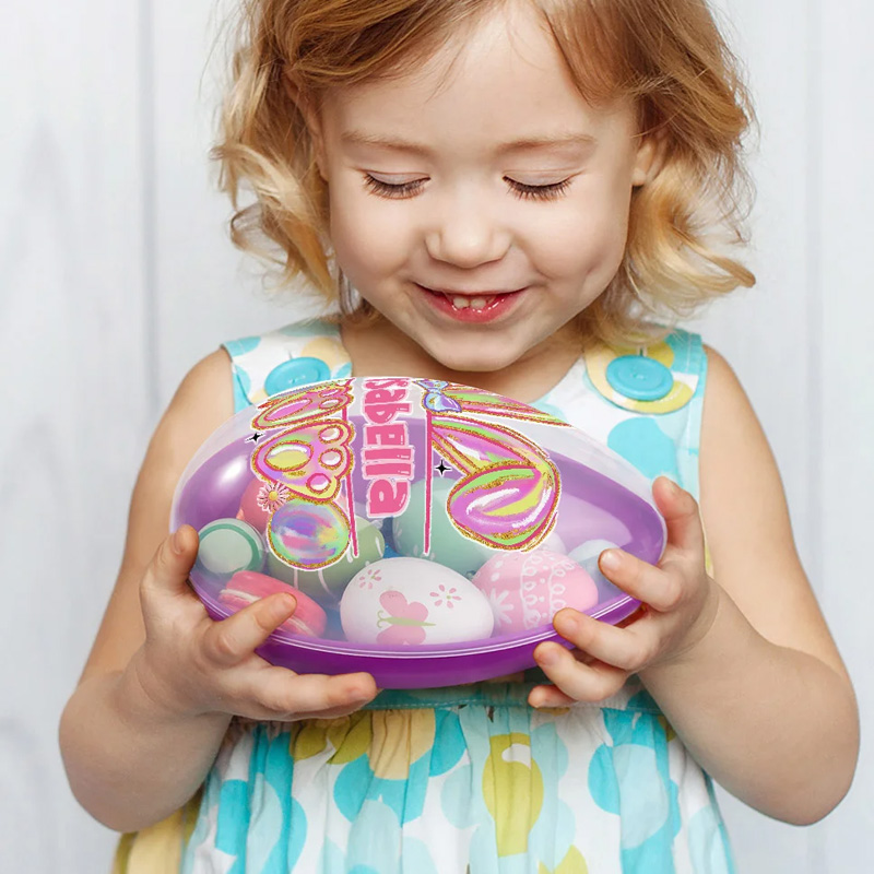 Personalized Faux Glitter Colorful Bunny Design Fillable Jumbo Easter Egg with Name Holiday Basket Stuffers Easter Birthday Party Favors Gift for Kids