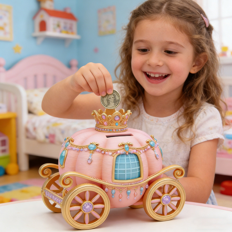 Princess Carriage Theme Fairytale Pumpkin Coach Style Kids Savings Coin Money Box Elegant Room Decoration Gift 3D Printing Piggy Bank