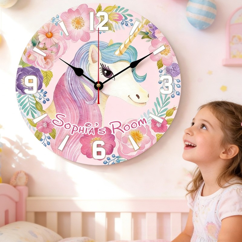 Personalized Unique Custom Name Magical Dream Horse Theme Girls Bedroom Decor 3D Printed Wall Clock