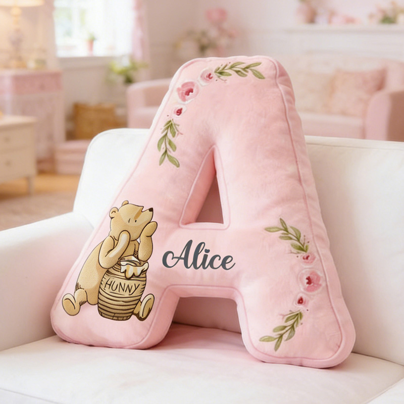 Personalized Name Classic Bear Letter Pillow Plush Stuffed 3D Alphabet Pillow Nursery Decor  Graphic 3D Print Pillow