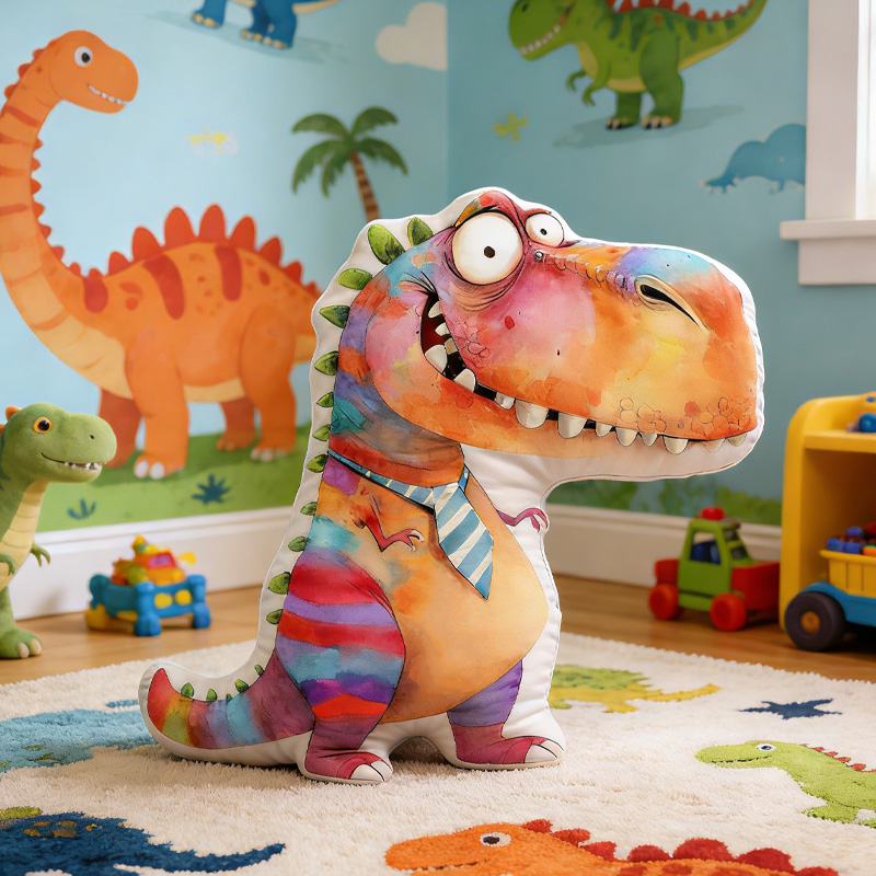 Personalized Cute Colorful Dinosaur T Rex Monster Custom Name Kids Room Decor Birthday Gift Plush Toy Cushion Graphic 3D Print Pillow