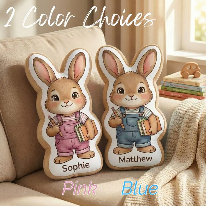 Personalized Bunny Boy and Girl Easter Gift Custom Name Kids Room Decor Cute Rabbit Plush Toy Nursery Baby Shower Present Graphic 3D Print Pillow