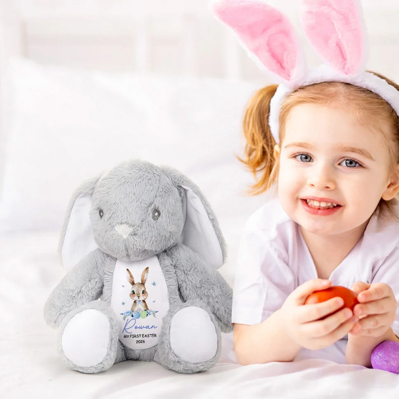 Personalized My First Easter Flower Butterfly Stuffed Plush Bunny Toy with Name and Year Easter Birthday Gift for Kids