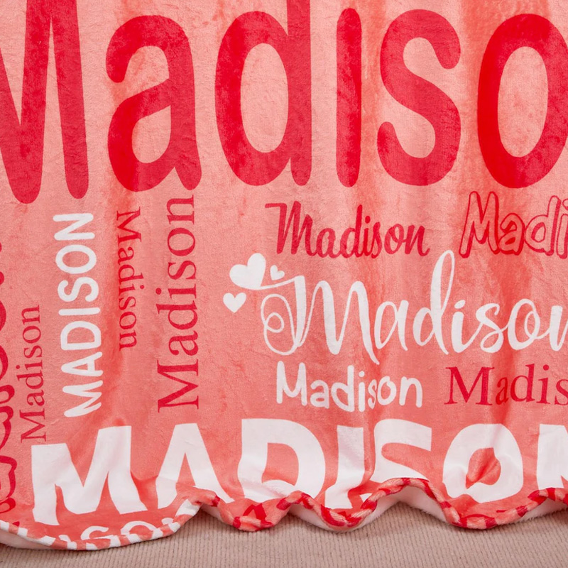 Personalized Pink Name Typography Word Art Custom Kids Room Decor Soft Cozy Blanket Birthday Gift Nursery Accent Blanket