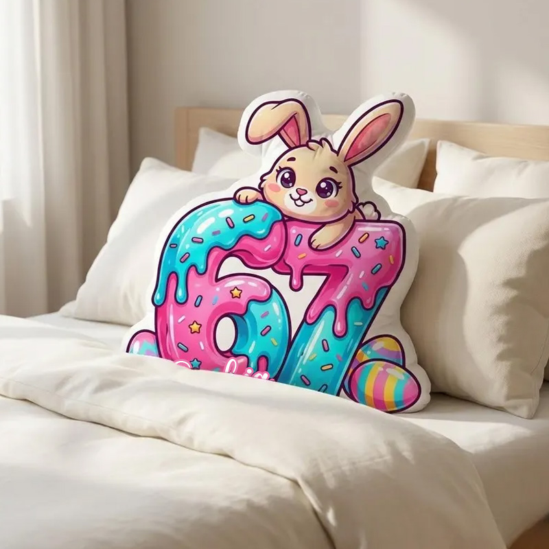 Personalized Colorful Bunny Easter Egg Custom Name Kids Gift Bright Pastel Decor Nursery Bedroom Accent Graphic 3D Print Pillow