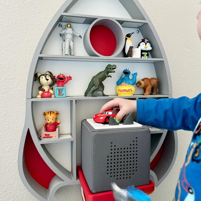 Rocket Shaped Wall Shelf Creative 3D Printed Kids Room Organizer Perfect for Displaying Toys, Figurines, and Space Themed Nursery Decor
