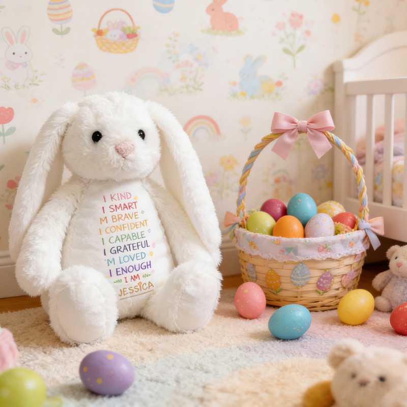 Personalized Easter Bunny Soft Stuffed Animal Custom Name Kids Gift Cute Nursery Decor Baby Shower Keepsake Plush Bunny Toy