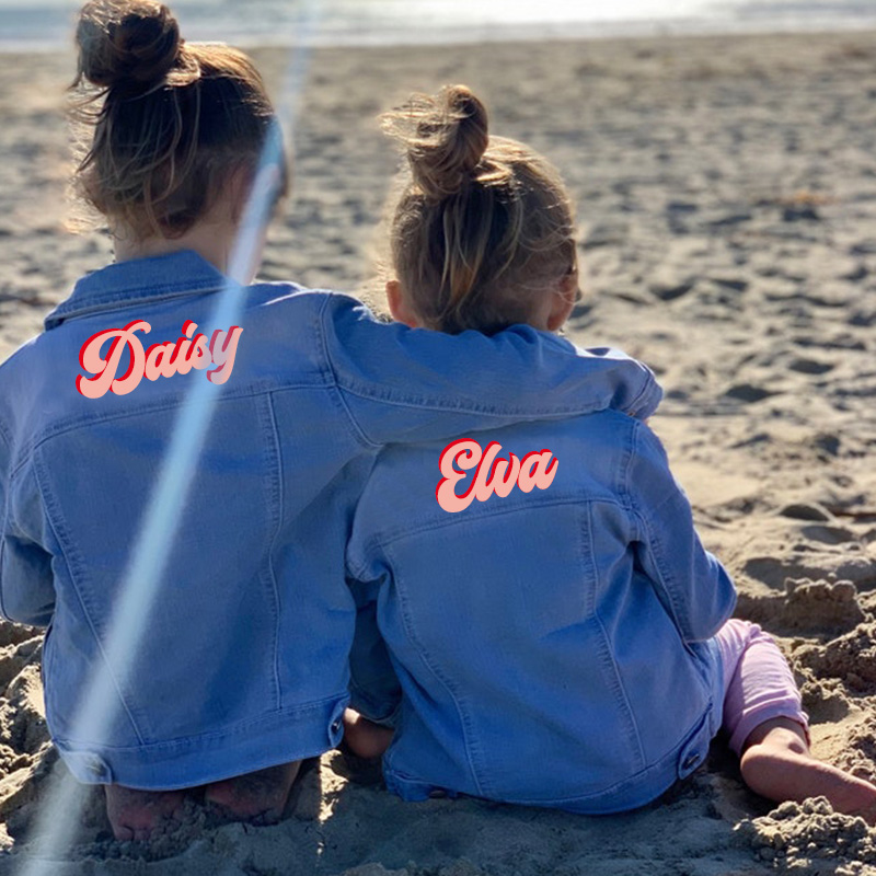 Personalized Bold Name Retro Style Custom Lettering Casual Everyday Outfit Gift Kid Denim Jacket