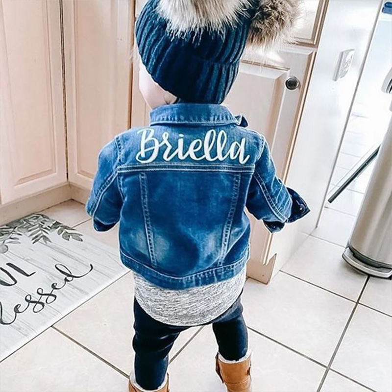 Personalized Elegant Script Name Custom Minimalist Style Classic Chic Outfit Gift Kid Denim Jacket