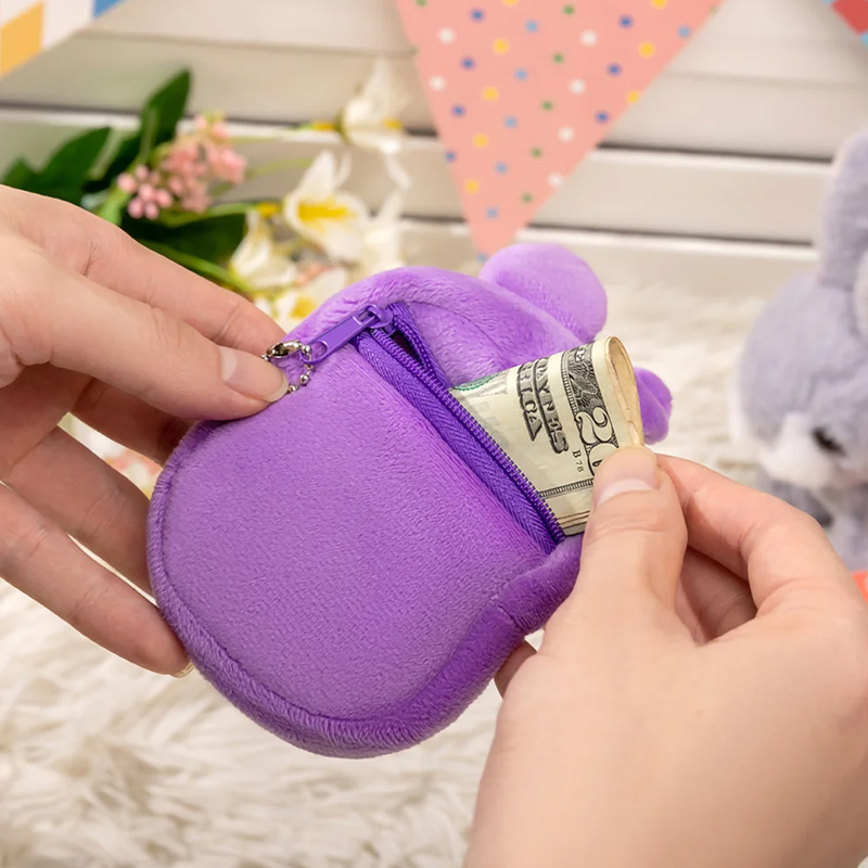 Personalized Macaron Color Cute Bunny Plush Coin Purse Wallet with Name and Wrist Strap Easter Basket Stuffers Easter Party Favor Gift for Kids