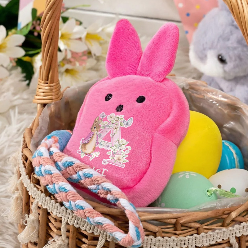 Personalized Mini Cute Peter Rabbit Flower Butterfly Initial Plush Wallet Coin Purse with Name Easter Birthday Gift for Kids