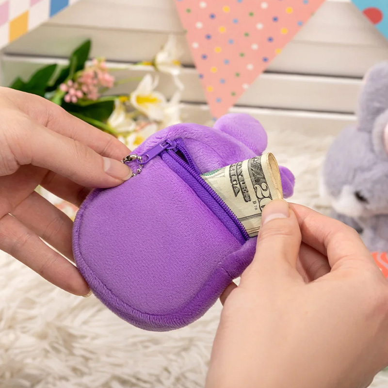 Personalized Cute Rabbit Flower Plush Bunny Ears Wallet with Name and Wristband Easter Party Birthday Gift for Boys Girls