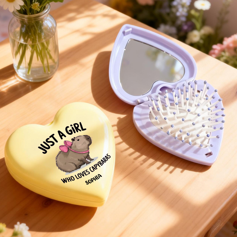 Personalized Lovely Heart Compact Custom Name Gift Portable Folding Cushion Comb Gift for Girl