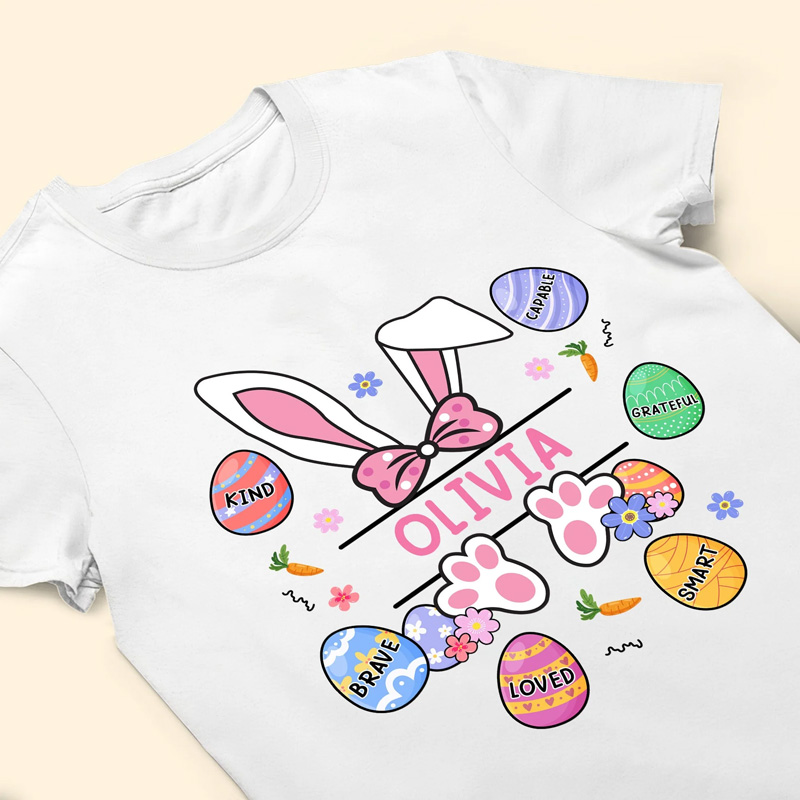 Personalized Cute Bunny Ears Easter Eggs Custom Name Holiday Gift Spring Outfit Kid T-shirt