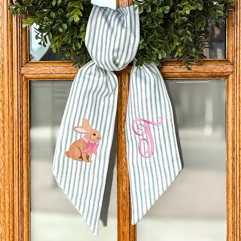 Personalized Elegant Rabbit Initial Festive Home Decor Wreath Sash Gift for Kids