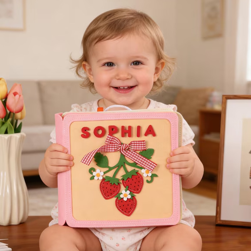 Personalized Cute Fruit Design Custom Name Montessori Sensory Learning Toy For Kids Handmade Felt Quiet Book