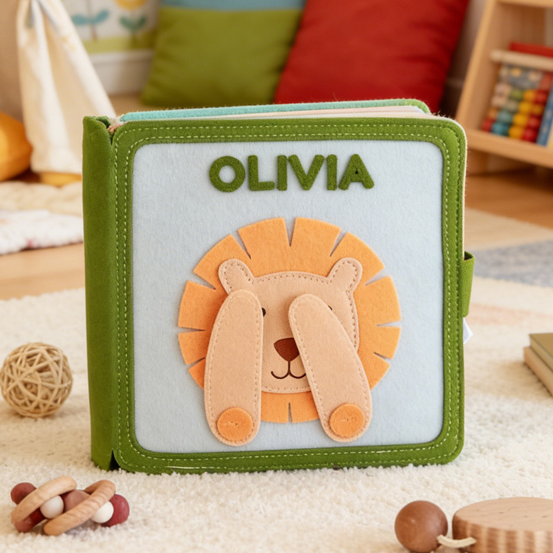 Personalized Jungle Animal Design Custom Name Learning Busy Sensory Play Gift For Kids Handmade Felt Quiet Book