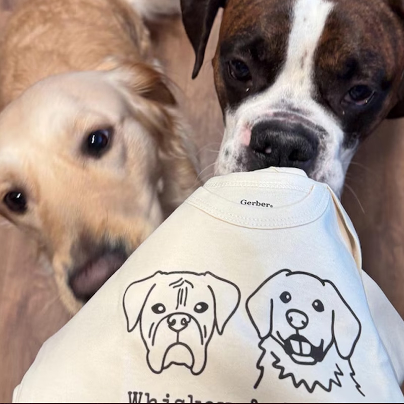 Personalized Pet Photo Best Friends Theme Custom Face and Name Puppy Outline Unique Family Outfit Baby Bodysuit