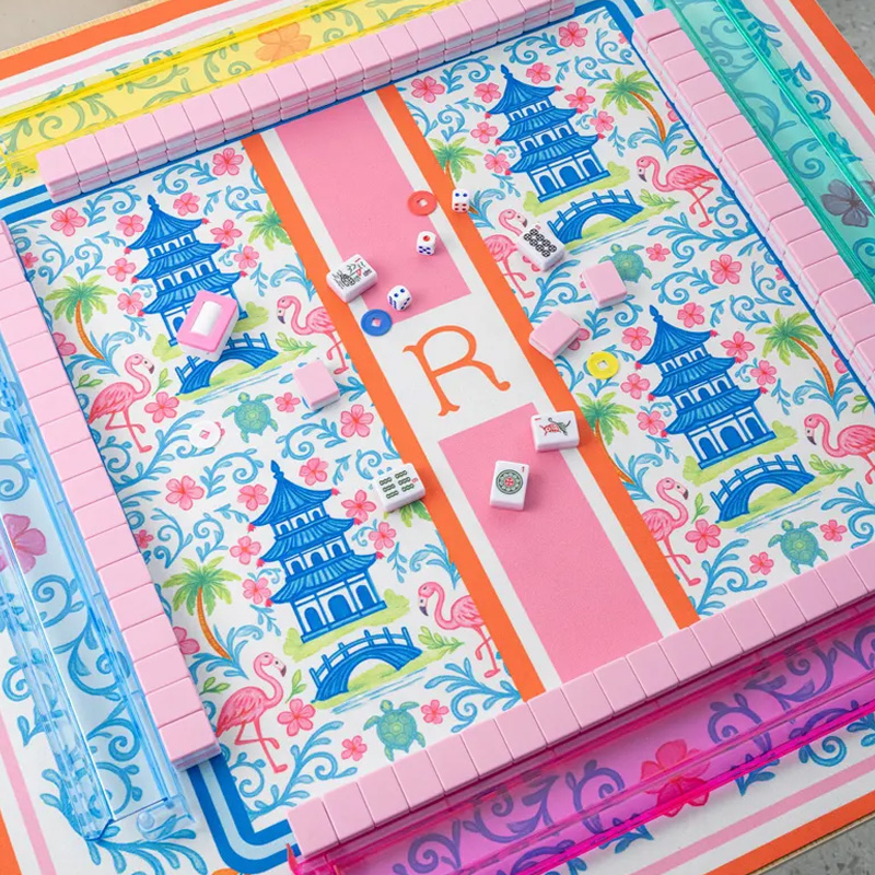 Personalized Floral Pattern Custom Name Waterproof Non Slip Table Protector Family Gift Mahjong Mat