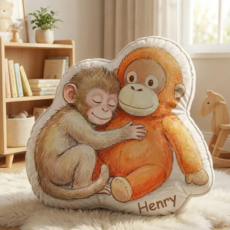 Personalized Cute Baby Monkey Hugging Plush Toy Custom Name Soft Comfort Decorative Gift for Kids Room Punch Monkey Pillow