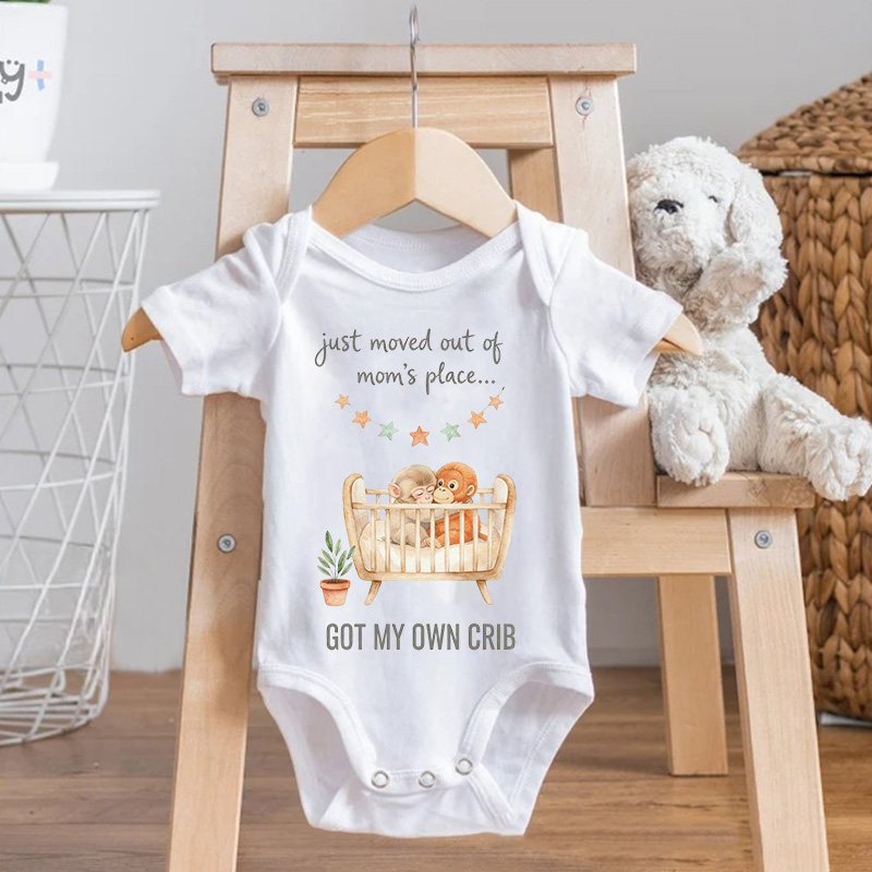 Cute Baby Monkey in Crib Custom Name Soft Cotton Funny Newborn Gift Outfit Punch Monkey Baby Bodysuit
