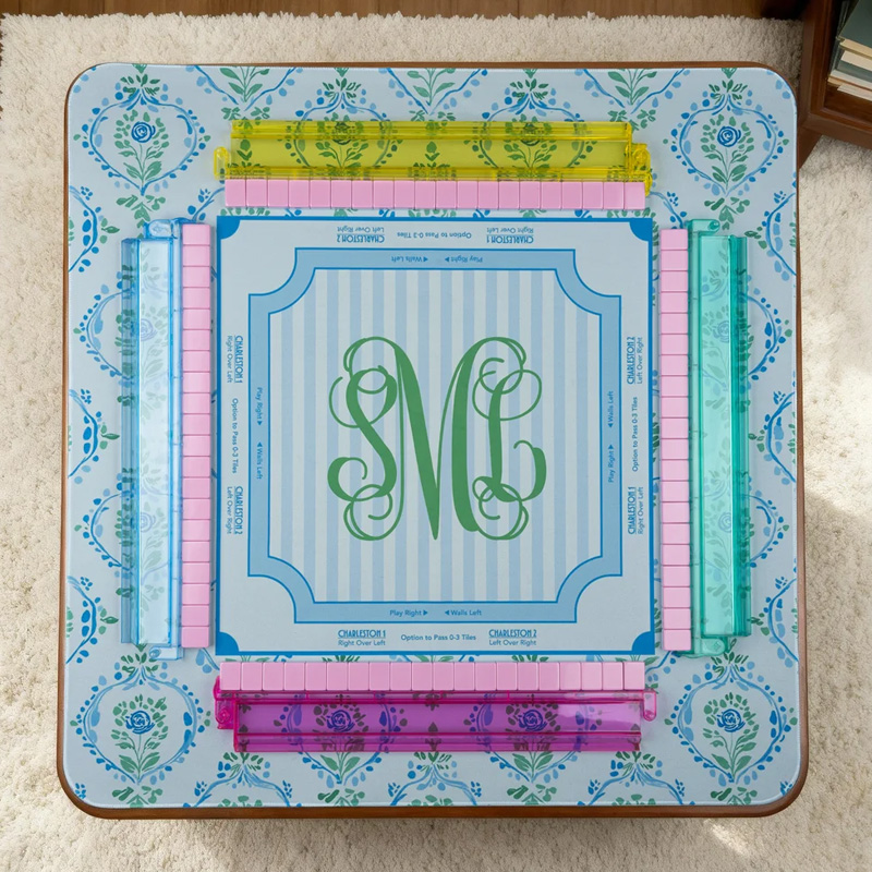 Personalized Floral Design Non-Slip Mahjong Mat with Vine Monogram Name and Storage Bag Mahjong Night Birthday Gift for Mahjong Lovers