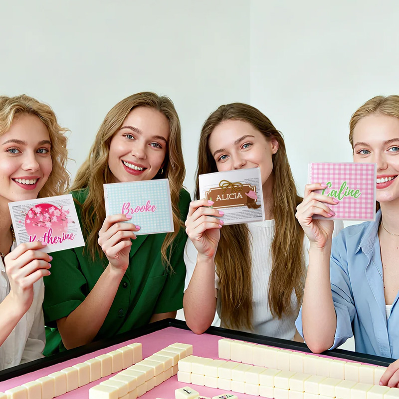 Personalized Bow Tie NMJL Mahjong Tri-Fold Card Holder with Name Family Game Birthday Gift for Mahjong Enthusiasts