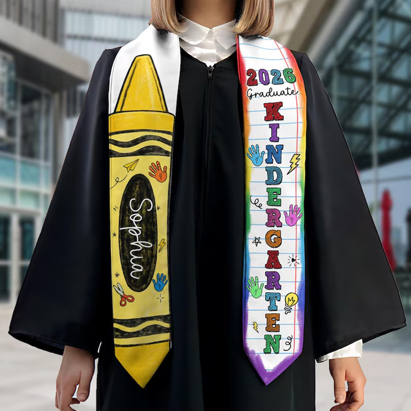 Personalized Kindergarten Graduation Custom Name Year Colorful Alphabet Pattern Cute Student Gift Graduation Stole
