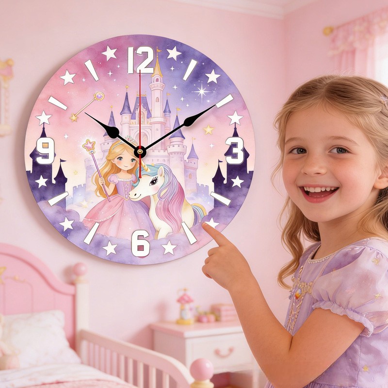 Personalized Unique Custom Name Fairy Tale Magic Kingdom Style Kids Bedroom Decor 3D Printed Wall Clock