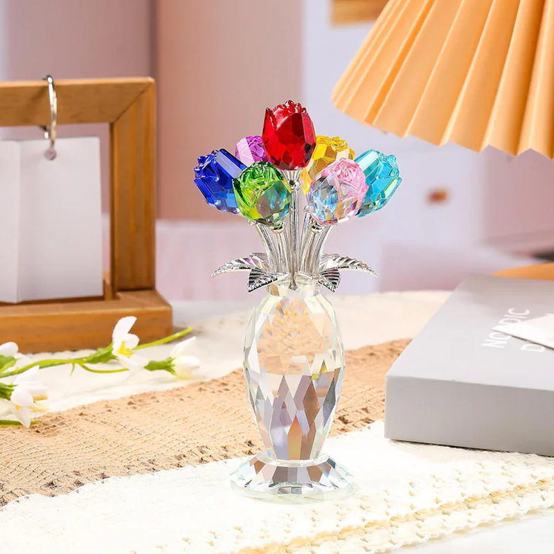 Elegant Blue Eternal Bloom Sparkling Decorative Home Gift Romantic Table Centerpiece Crystal Rose Flower Ornament Mother's Day Gift