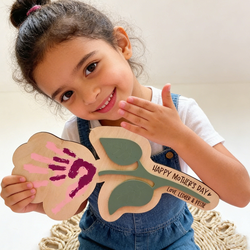 Personalized Cute Kids Craft Gift for Mom Custom Keepsake Home Art Project Display DIY Flower Handprint Sign Mother's Day Gift