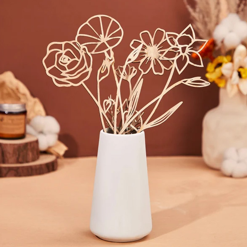 Personalized Wood Birth Flower Garden Engraved Flower Decoration Birthday Flower Bouquet Gift for Mom Grandma Gifts for Her Mothers Day Gift