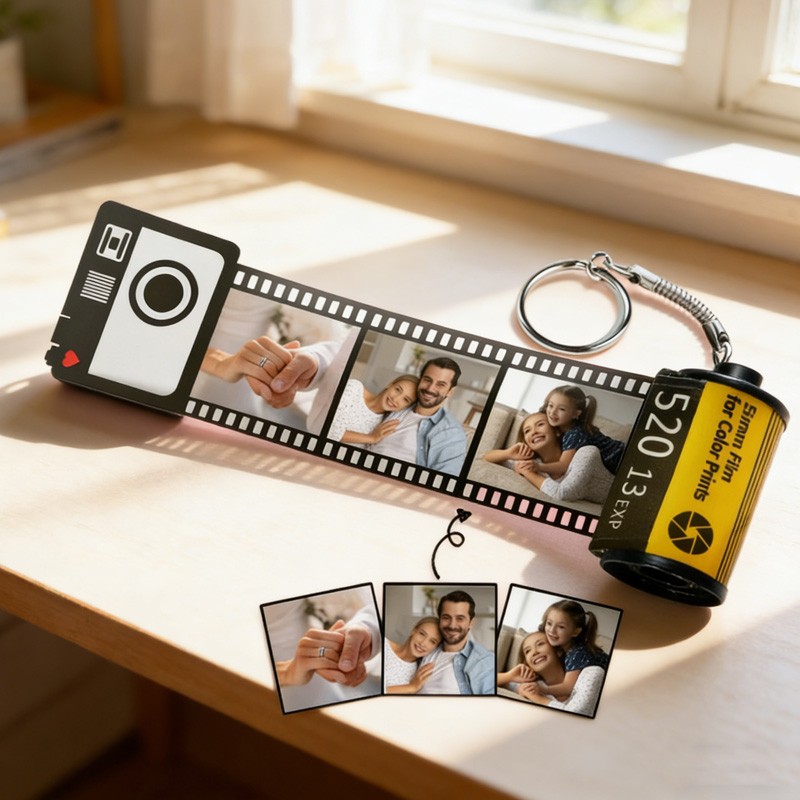 Personalized Custom Memory Gift For Family Anniversary Unique Retro Style Photos Keychain Film Roll Mother's Day Gift