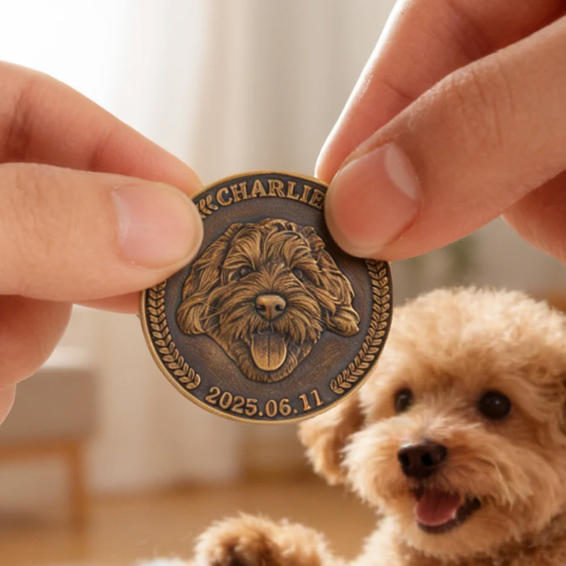 Personalized Pet Photo Memorial Coin with Name and Date Birthday Memorial Day Gift for Pet Owner Friend