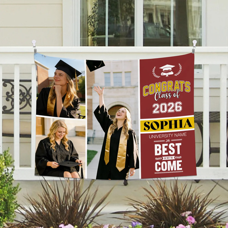 Personalized 3 Photos Multicolor Graduation Tapestry Banner with Name and Year Unique Graduation Party Gift for Graduates Families Friends