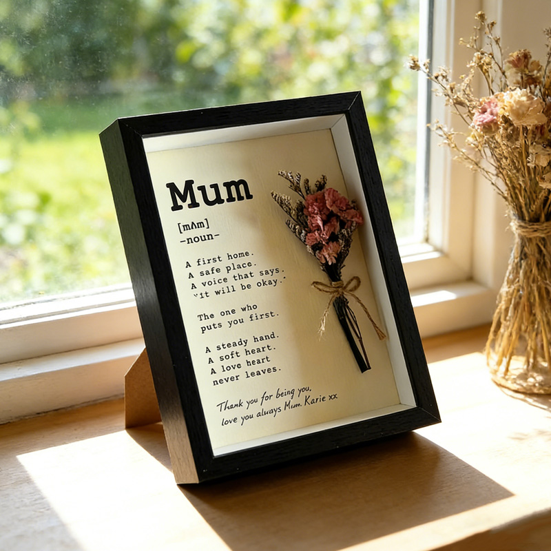 Personalised Mum Print Shadow Box Photo Frame Sentimental Mother‘s Day Gift Mini Dry Flower Bouquet