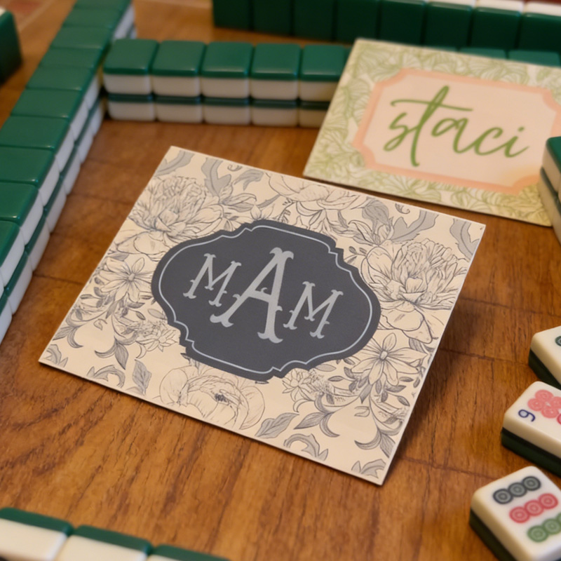 Personalized Name Floral Pattern Gift Custom Player Accessory Table Game Organizer Mahjong Tri Fold Card Holder